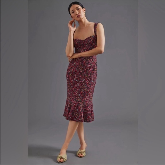 Hutch Dresses & Skirts - Anthropologie Hutch Black Red Floral Ditsy Sweetheart Dress NEW